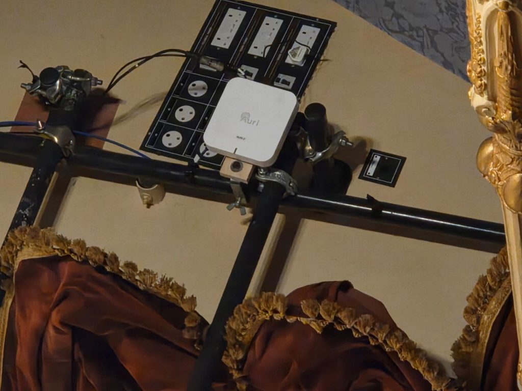 An Auri Auracaster box on the ceiling of the Everyman Cheltenham theatre