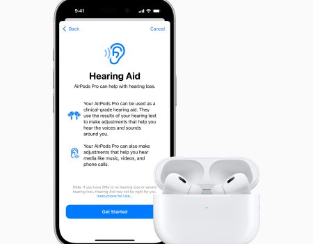 An iPhone screen and a pair of Apple AirPods Pro 2