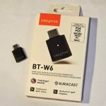 The Creative BT-W6 pictured next to the box, on a white background