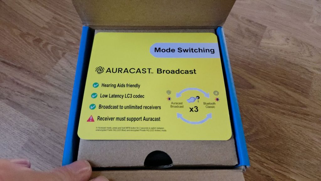 The first thing you'll see on opening the HomeSpot BA210 box is a card detailing how to switch the gadget to become an Auracaster
