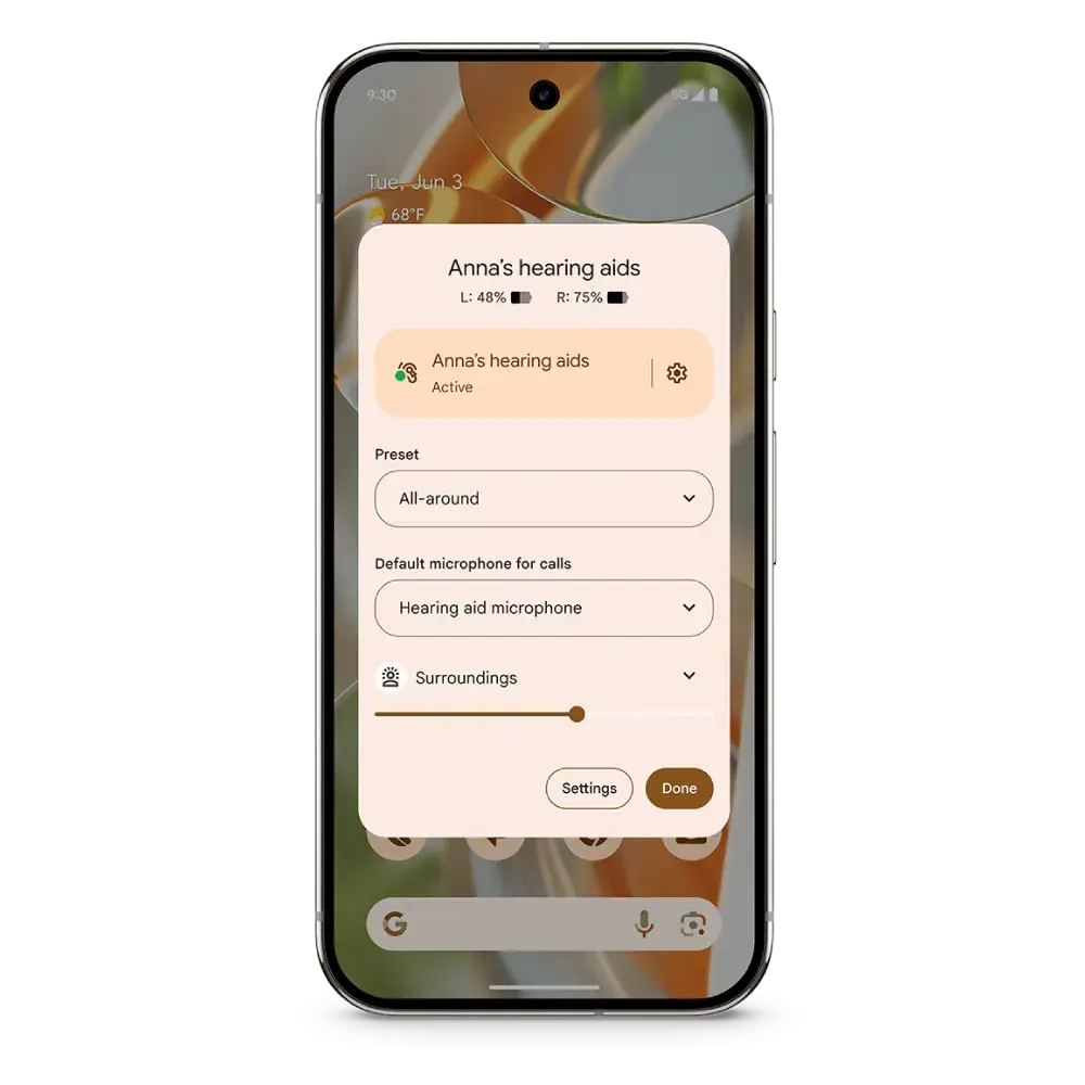 A new hearing aid panel in Android 16