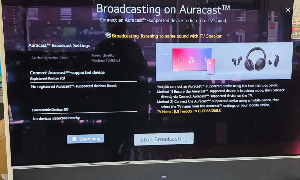 Yes, Auracast is in the LG 2025 TV range … and it works brilliantly (well, some of the 2025 range) A screen showing how to convert an LG television to an Auracaster