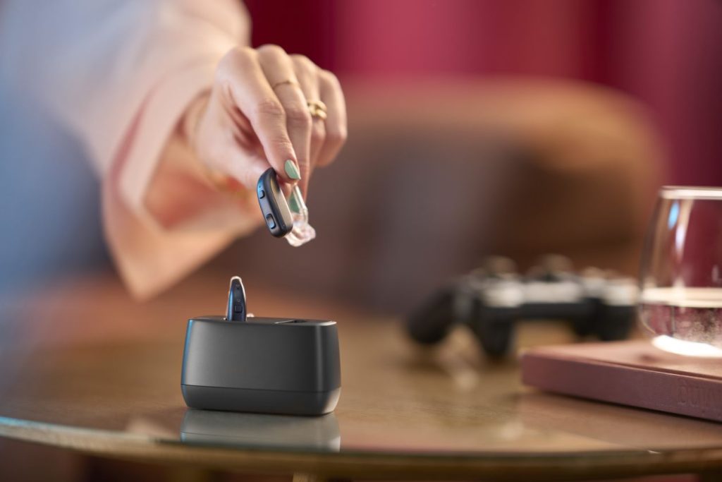 The ReSound Enzo IA is fully rechargeable and can last up to 28 hours before needing to be powered up