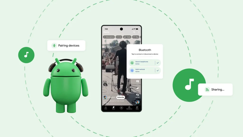 Android image showing how easy it is to share Auracast