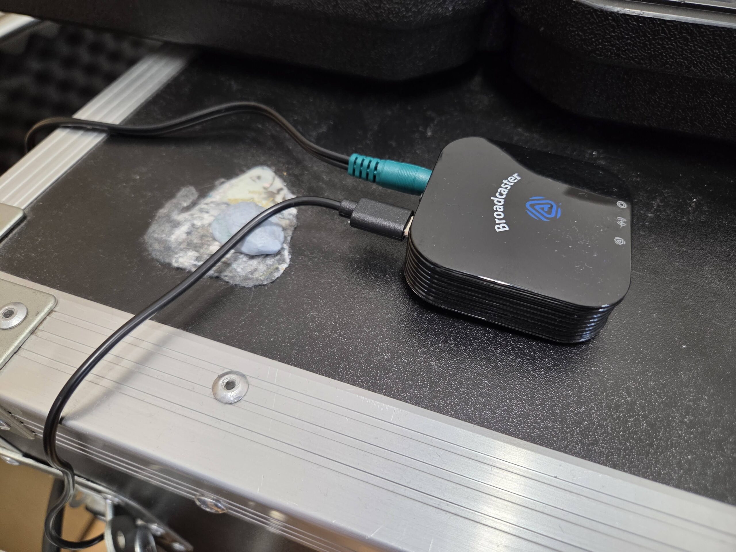 The Homespot BA210 wired up to the AV unit and sending out an Auracast