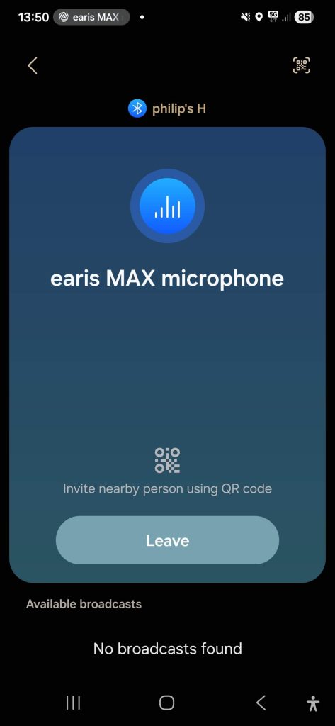 The EARISMax Auracast microphone works via an Auracast Assistant