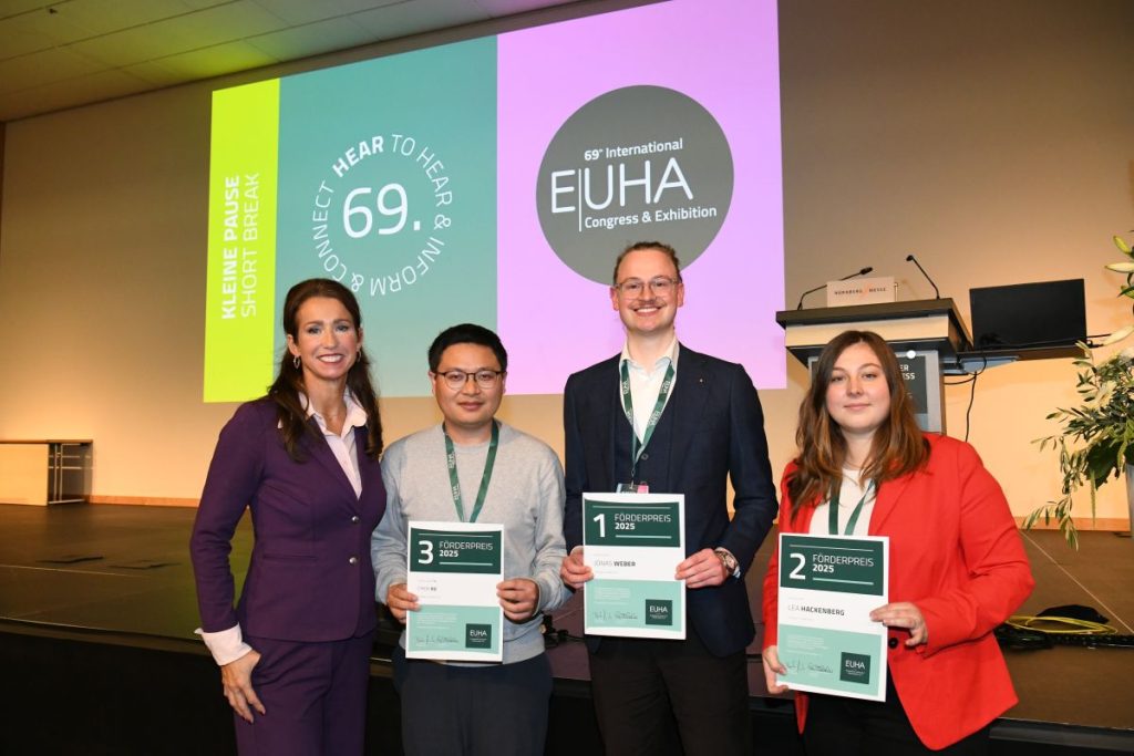 EUHA Sponsorship Award winners: First place: Jonas Weber, second place: Lea Hackenberg, and third place: Dr Chen Xu