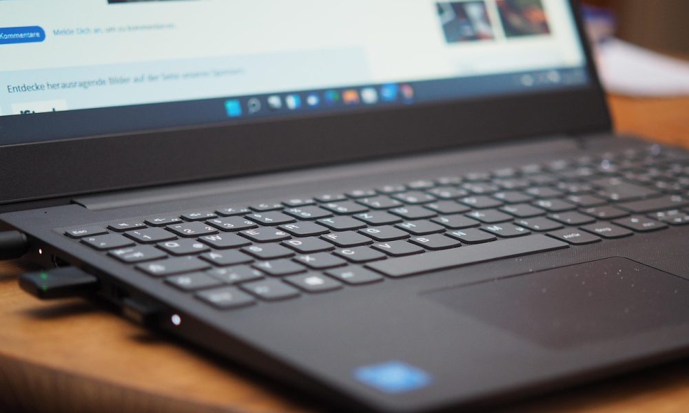 The keyboard on a Windows 11 machine. Microsoft is starting previews of its new shared audio feature