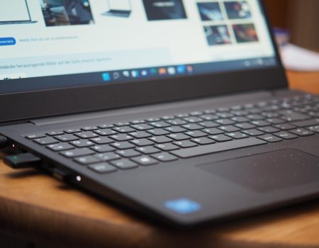 The keyboard on a Windows 11 machine. Microsoft is starting previews of its new shared audio feature