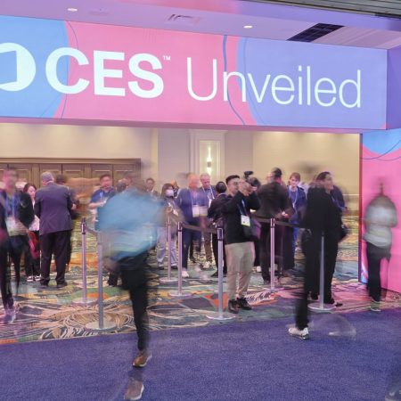 CES 2026 had a special session on Auracast. The picture shows people walking into the CES show in Las Vegas