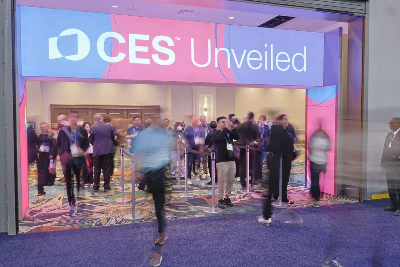 CES 2026 had a special session on Auracast. The picture shows people walking into the CES show in Las Vegas