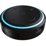 The Atitan SplitR is like an ice hockey puck. This example is black with a blue LED ring around the top