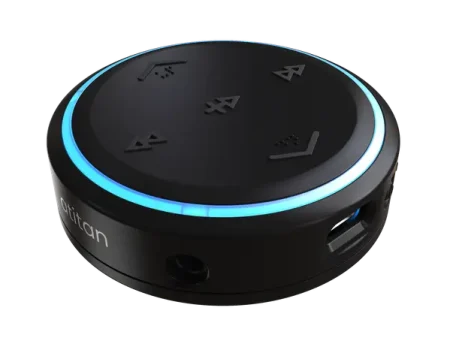 The Atitan SplitR is like an ice hockey puck. This example is black with a blue LED ring around the top